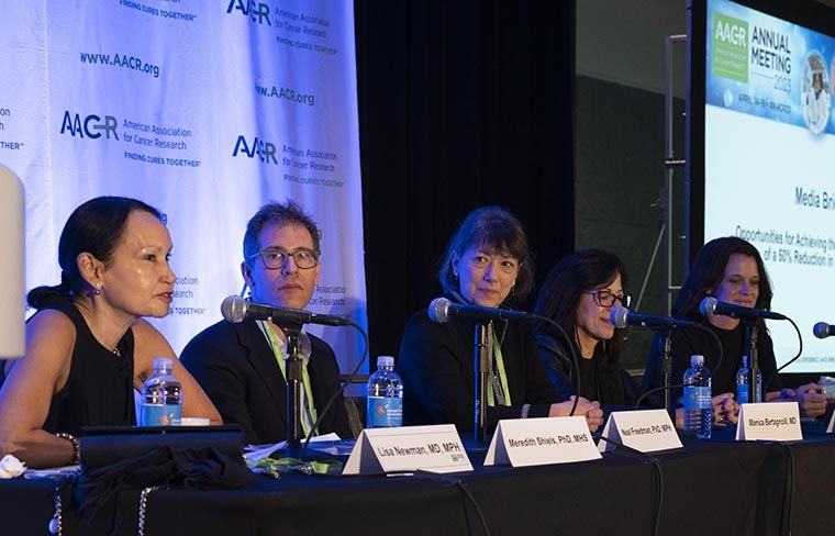 Orlando, FL - The AACR 2023 Annual Meeting - NCI Director Monica Bertagnolli, MD during NCI-Cancer Discovery media briefing at the American Association for Cancer Research Annual Meeting here today, Monday April 17, 2023. Physicians, researchers, health care professionals, cancer survivors and patient advocates are expected to attend the meeting at the Orange County Convention Center. The Annual Meeting highlights the latest findings in all major areas of cancer research from basic through clinical and epidemiological studies. Photo by © AACR/Todd Buchanan 2023 Contact Info: todd@medmeetingimages.com Keywords: NCI Director Monica Bertagnolli, MD - NCI-Cancer Discovery media briefing