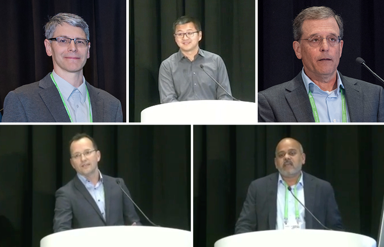 (Clockwise from top left) Adam Pelzek, PhD; Weixiao Sha, PhD; Aaron Balog, PhD; Meher Majety, PhD; and Alexei Karpov, PhD